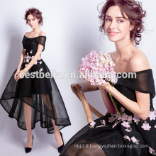 Black Bridemaid Robes Mousseline Short Front Long Back Mariage Robes de soirée Black Printed Flower
